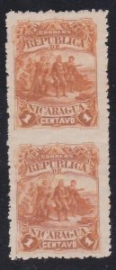 NICARAGUA 1892 Columbus 1c pair IMPERF BETWEEN unused.....................A5136