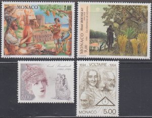 MONACO Sc # 1920-3 CPL MNH -4 DIFF ISSUES inl ART, LITERATURE, THEATRE