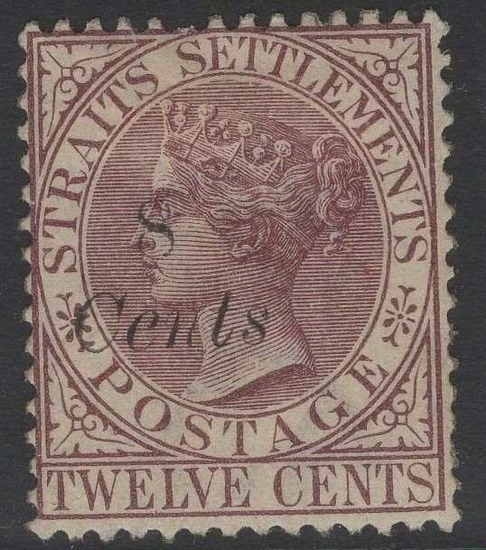 MALAYA STRAITS SETTLEMENTS SG75 1884 8c on 12c BROWN-PURPLE MTD MINT