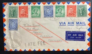 1938 Beenleigh Australia Airmail Late Fee Cover To Glasgow Scotland