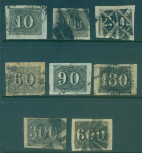 BRAZIL 1850  CAT EYES /Numerals  complete set  Scott # 21-28  used  VF-XF