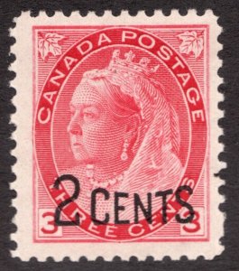 1899 Canada Sc #88 provisional ovpt - 2 Cent Queen Victoria -  MNH  cv $150