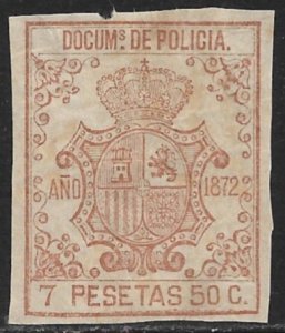 SPANISH COLONIES CUBA PHILIPPINES PUERTO RICO 1872 7p50c POLICE Revenue BP108 MN