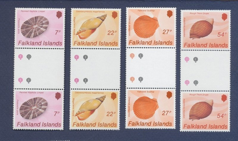 FALKLAND ISLANDS - Scott 437-439 - VF MNH Gutter Pairs - Sea shells - 1986