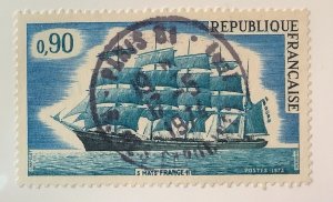 France 1973 Scott 1377 used - 90c,  Sailing Ship, 5 Mâts  FRANCE II