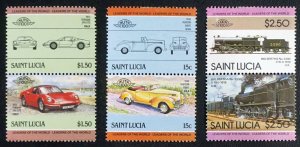 ST LUCIA  Lot of 3  CARS automobiles TRAINS  stamps  1985  MH