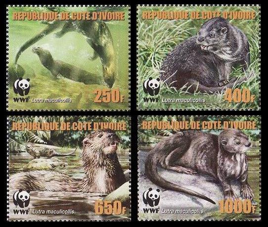 Ivory Coast WWF Speckle-throated Otter 4v reprint MI#1353-1356A