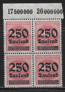 Germany 259 250th m on 500m Upper margin block of 4 MNH