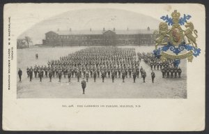 1905 Macfarlane Heraldic PC The Garrison on Parade Halifax NS to USA