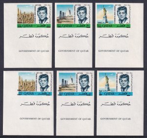 QATAR — SCOTT 119c-119h — 1966 KENNEDY SURCHARGE SET, IMPERF — MNH — SCV $60