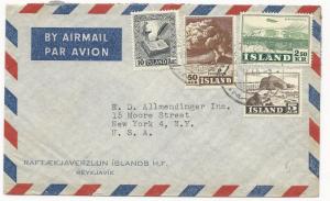 Iceland Scott #278, 249, C28 on Air Mail Cover to New York, USA 1955