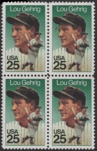SC#2417 25¢ Lou Gehrig Block of Four (1989) MNH