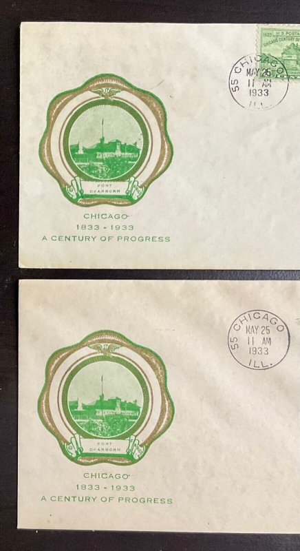728-729 Two Linprint Cachets 1933 Century of Progress, Fort Dearborn  FDC P-4