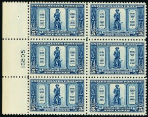 619, Mint 5¢ VF NH Plate Block of Six Stamps - Stuart Katz