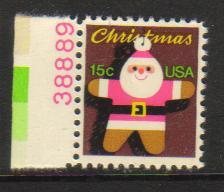 #1800 MNH plate # single 15c Christmas-Contemporary 1979  