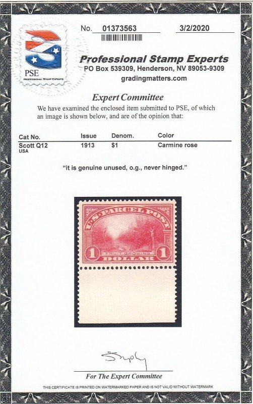 Q12 VF+ OG never hinged with PSE cert Nice color cv $ 650 ! see pic !