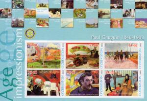 UZBEKISTAN 2002 PAUL GAUGUIN Famous Paintings/ROTARY Sheetlet (6) MNH