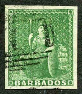 Barbados SG8 (1/2d) green Imperf on white paper with large margin