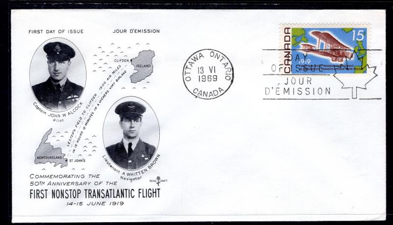 Canada 494 Transatlantic Flight Rose Craft U/A FDC