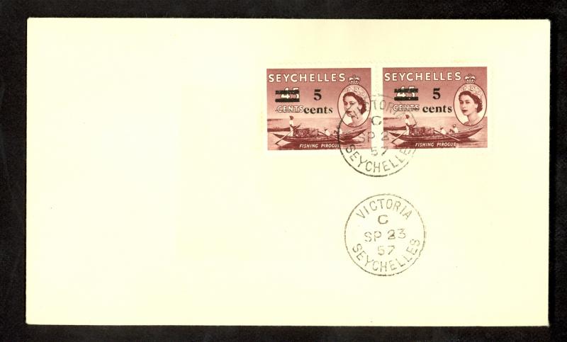 SEYCHELLES 1957 5c FISHING Surcharge VAR. SMALL S in CENTS on Cover