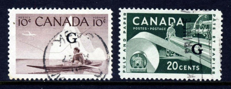 CANADA 1955-62 OFFICIALS 10c. & 20c. Overprinted G SG O206 & O207 VFU