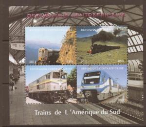 CENTRAL AFRICAN REPUBLIC 2011 TRAINS OF S.AMERICA MNH