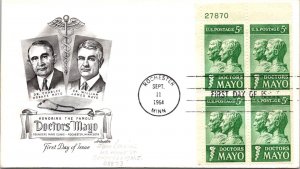 FDC 1964 SC #1251 Artmaster Cachet - Rochester Mn - Plate Block Of 4 - J6031