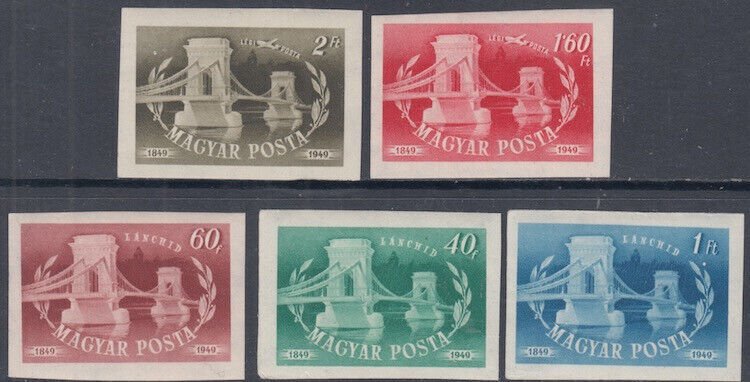 HUNGARY Sc# 861-3,C64- CPL MNH IMPERF 100th ANN of CHAIN BRIDGE in BUDAPEST