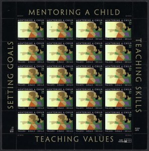 United States #3556 34¢ Mentoring a Child (2002).  Mini-sheet of 20 stamps. MNH
