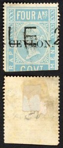 Ceylon SGT2 4a Blue India opt Ceylon  Cat 48 pounds