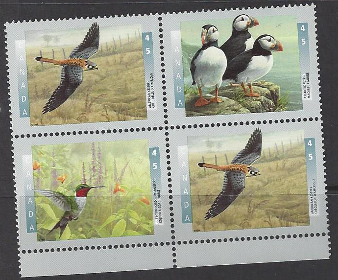 Canada #1594a MNH strip of four, birds, issued 1996