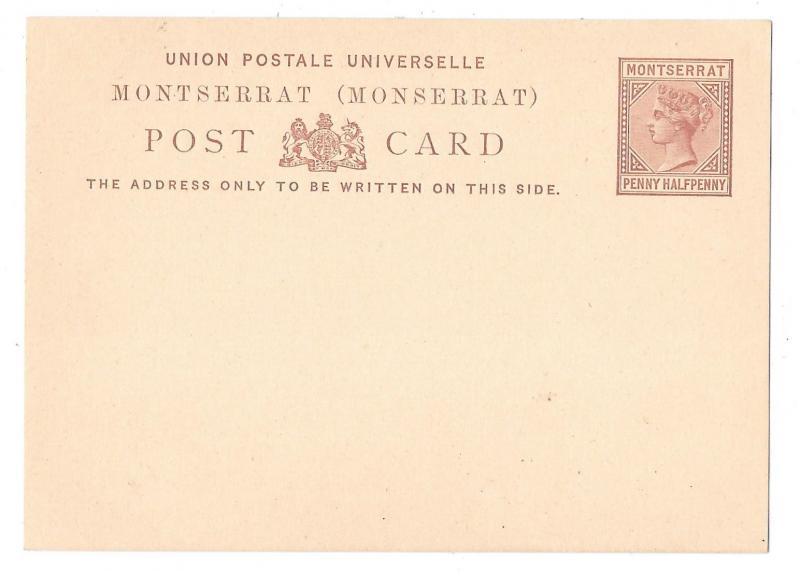 Montserrat 1879 Postal Stationery Card QV 1 1/2 Penny Halfpenny HG 1 Unused