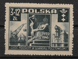 1946 Poland B48 Salute to P.T.T. Casualty of 1939 Nazi Bombing  MH