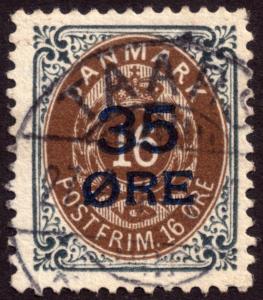 Denmark 1912 35ore on 16ore Brown and Grey SG131 Used