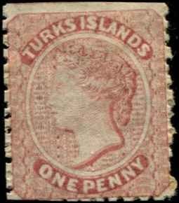 Turks Islands SC# 1 Victoria 1p MH short perfs at bottom