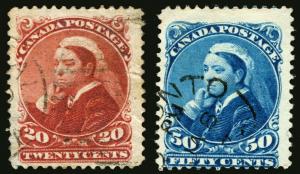 Canada #46 20c Vermillion and #47 50c Deep Blue 1893 Used