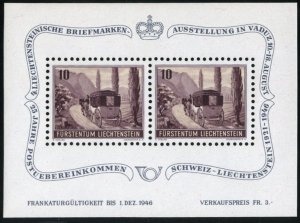 Liechtenstein #B18 Cat$35, 1946 Post Coach souvenir sheet, never hinged