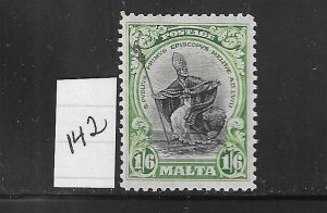 MALTA SCOTT #142 1926-27 1/6 SHILLINGS (GREEN/BLACK) POSTAGE MINT LIGHT HINGED