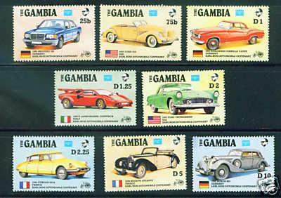 GAMBIA Scott 620-7 Antique Auto Stamp Set CV$9.40