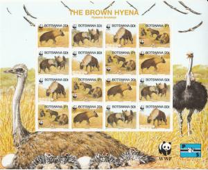 Botswana 1995 MNH Scott #586 Minisheet of 16 4 strips Brown Hyena WWF