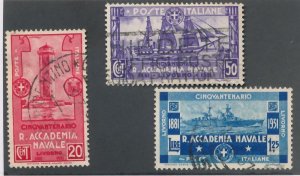 Italy 1931 Scott 265 266 267 (3) used - Royal Naval Academy