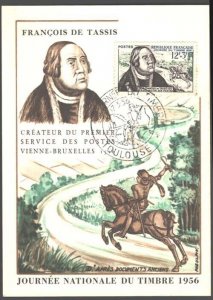 France 1956 Stamp Day, sg1279, Maxicard by First Day cds, horse thematic