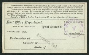 1883 Dakota Territory Registry Bill Altamont to Minneapolis MN R.D. Shaw Mail