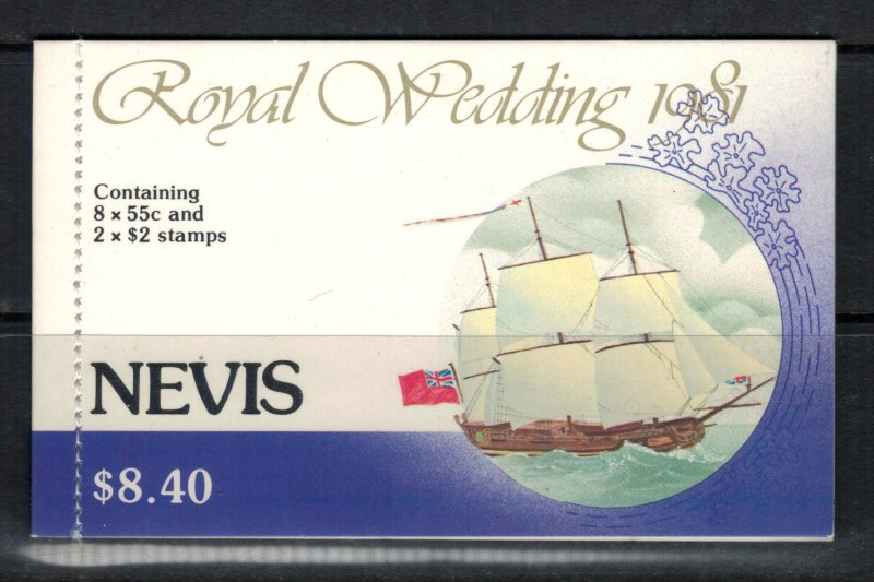 Nevis #135a x 2, #138a* NH  CV $3.95+  Complete booklet Prince Charles wedding