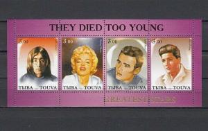 Touva, 2001 Russian Local issue. Cinema and Singers as Elvis, sheet of 4. ^