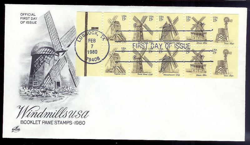 UNITED STATES FDC Windmill booklet pane 1980 Artcraft