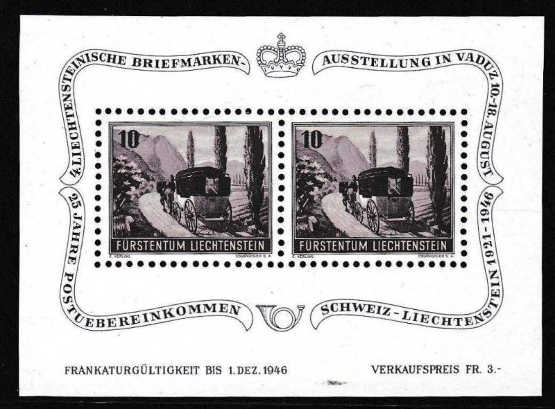 Liechtenstein 1946 Post Coach Semi-Postal Scott B18 Zum. W19 Cat.21. VF/NH/(**)