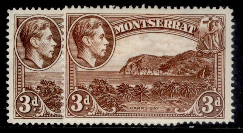 MONTSERRAT GVI SG106a +106aa, 3d SHADE VARIEITES, M MINT.