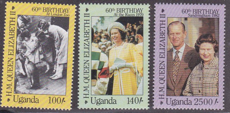 Uganda, # 495-497, QE 60th Birthday, Mint NH