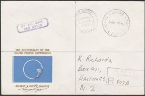 GILBERT & ELLICE 1973 Official Paid registered cover TARAWA to NZ...........U158 